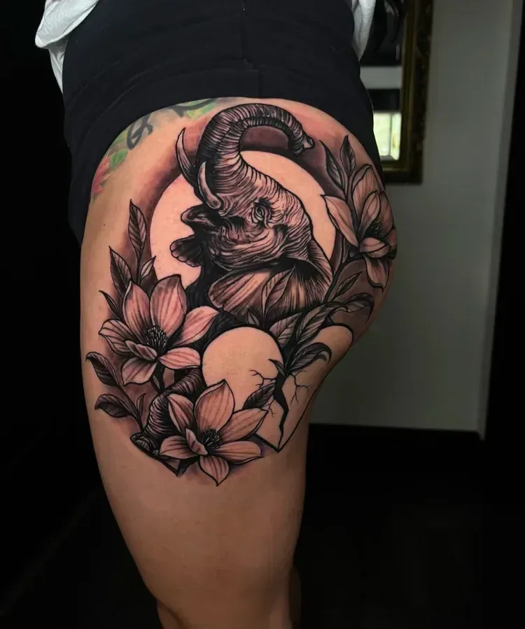 Elephant, flowers and night sky — Logan Blackshire
